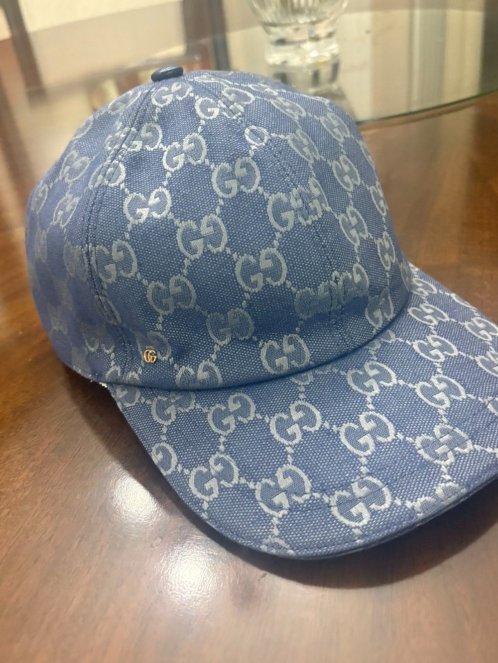 Gucci Light Blue GG Monogram Baseball Cap with Gold Accent unixex